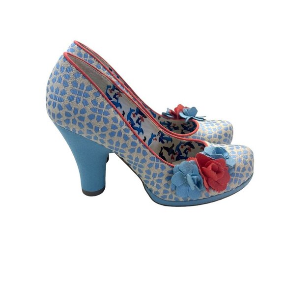 Ruby Shoo Pumps Funky Floral Embellished Heels Ladies size 6 Blue Cottage Core - Picture 1 of 8